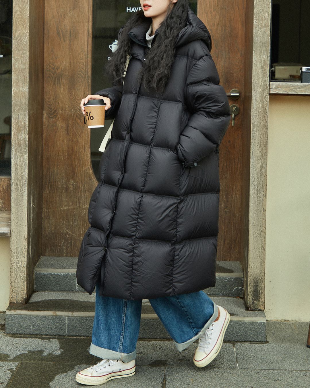 Nylon Hooded Long Down Coat　CT020