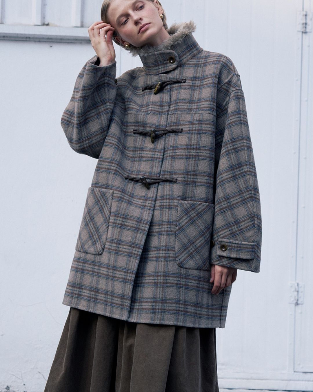 Stand Collar Duffle Check Coat　CT031