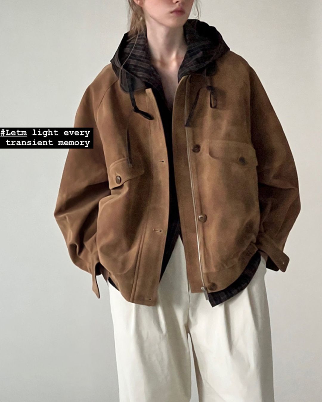 Leather Collar Suede Jacket　JK028