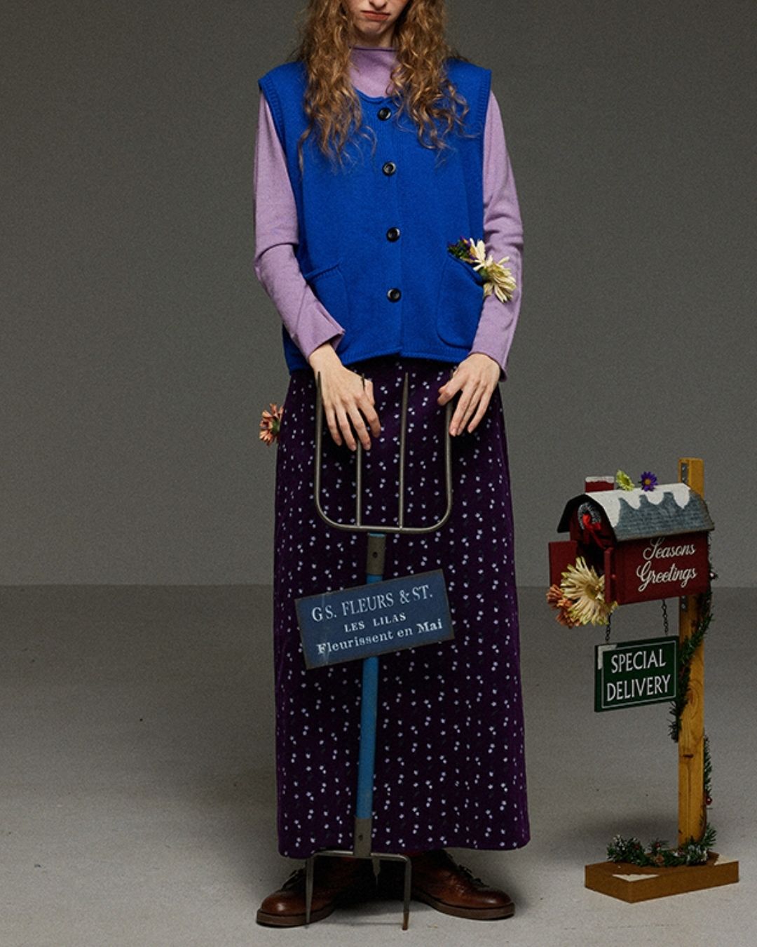 Retro Flower Corduroy Long Skirt　SK013