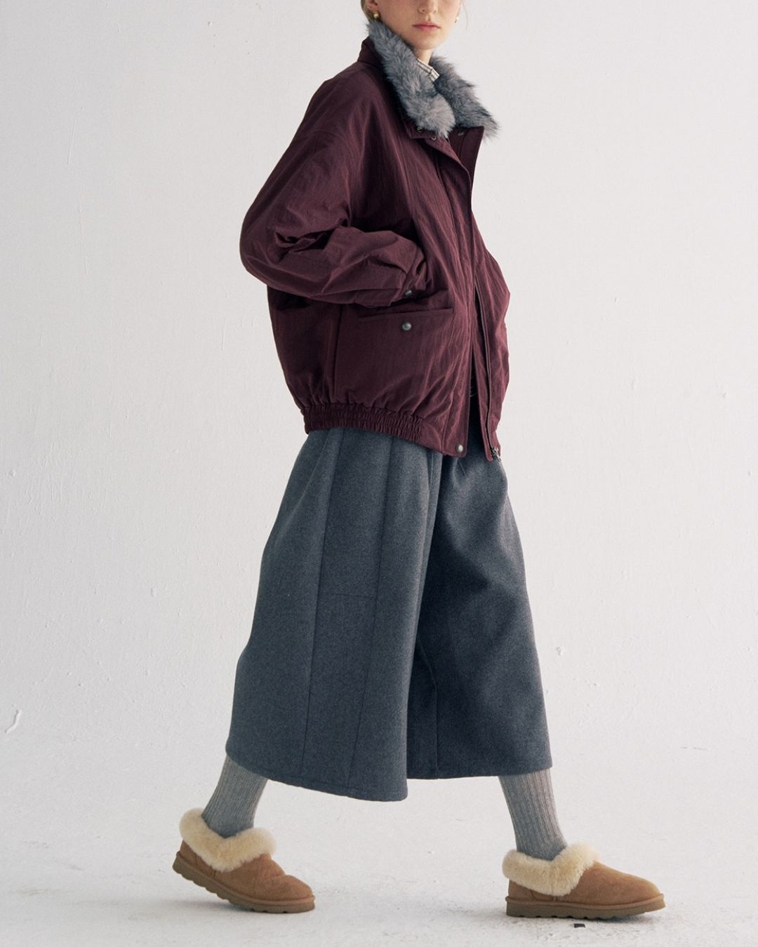 Detachable Fur Collar Quilted Jacket　JK078