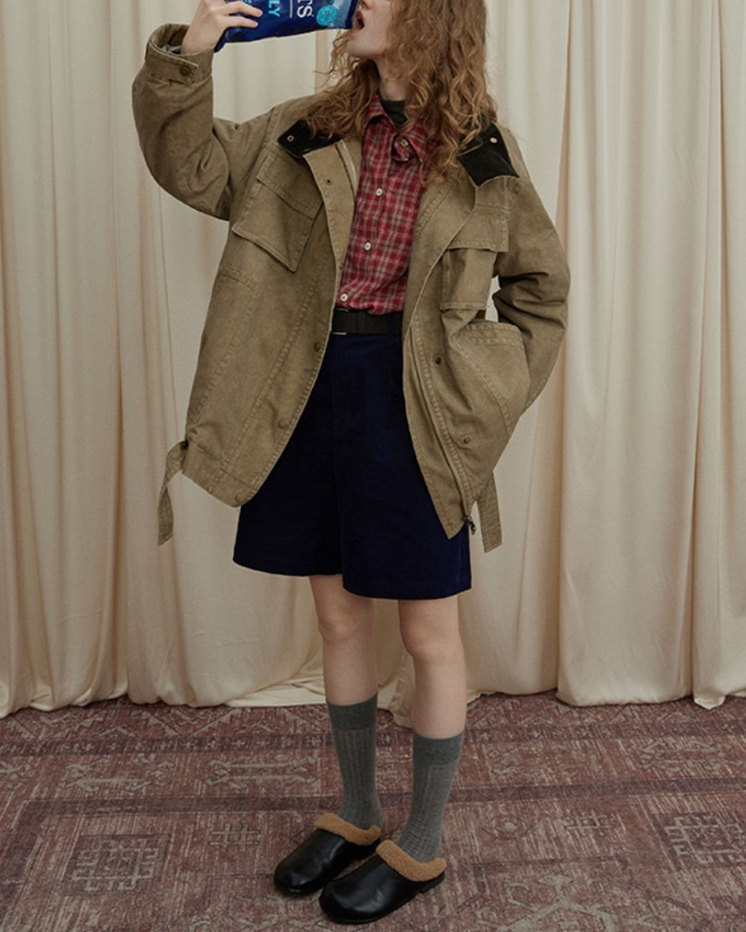 Oversized Checked Cotton Shirt　LS034