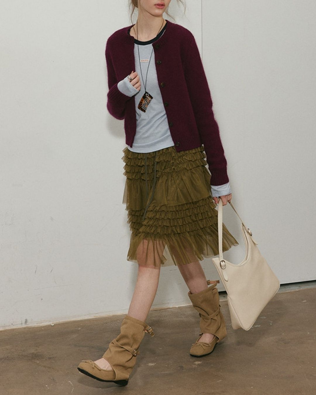 Round Neck Retro Fluffy Knit Cardigan　KN115