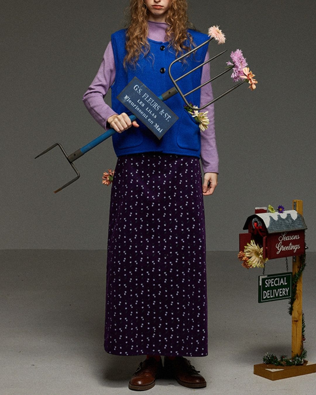 Retro Flower Corduroy Long Skirt　SK013