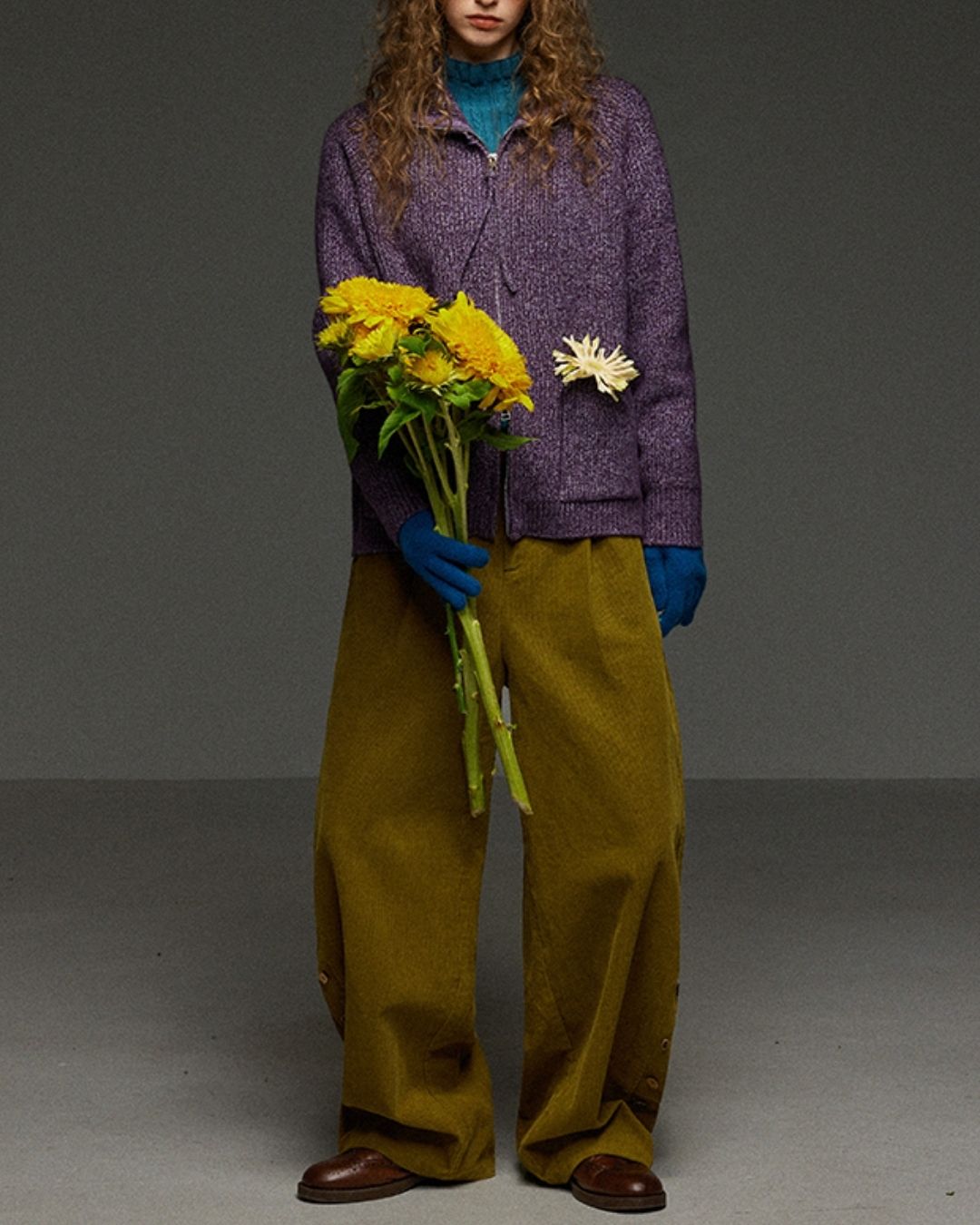 Corduroy Floral  Wide Pants　PT028
