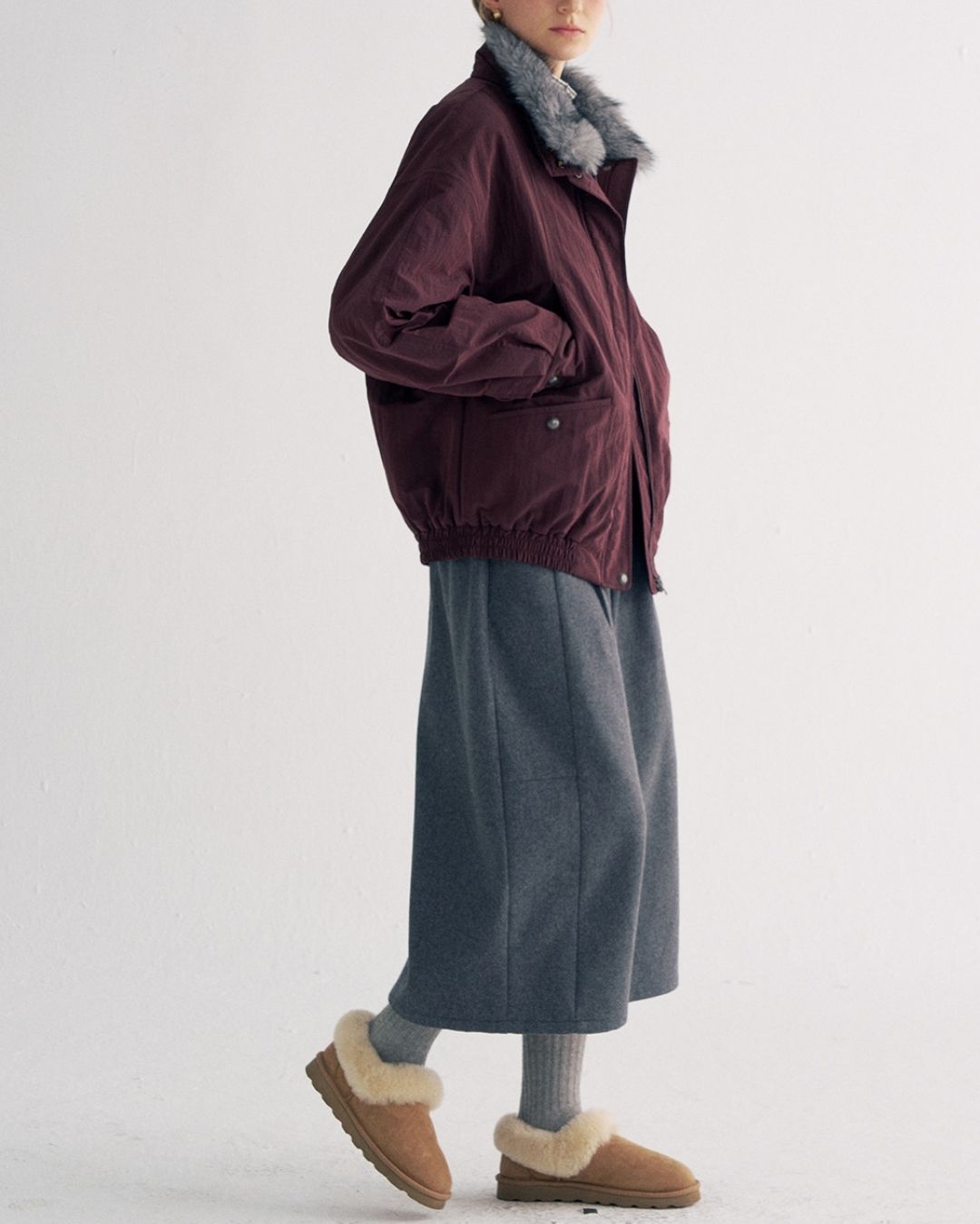 Detachable Fur Collar Quilted Jacket　JK078