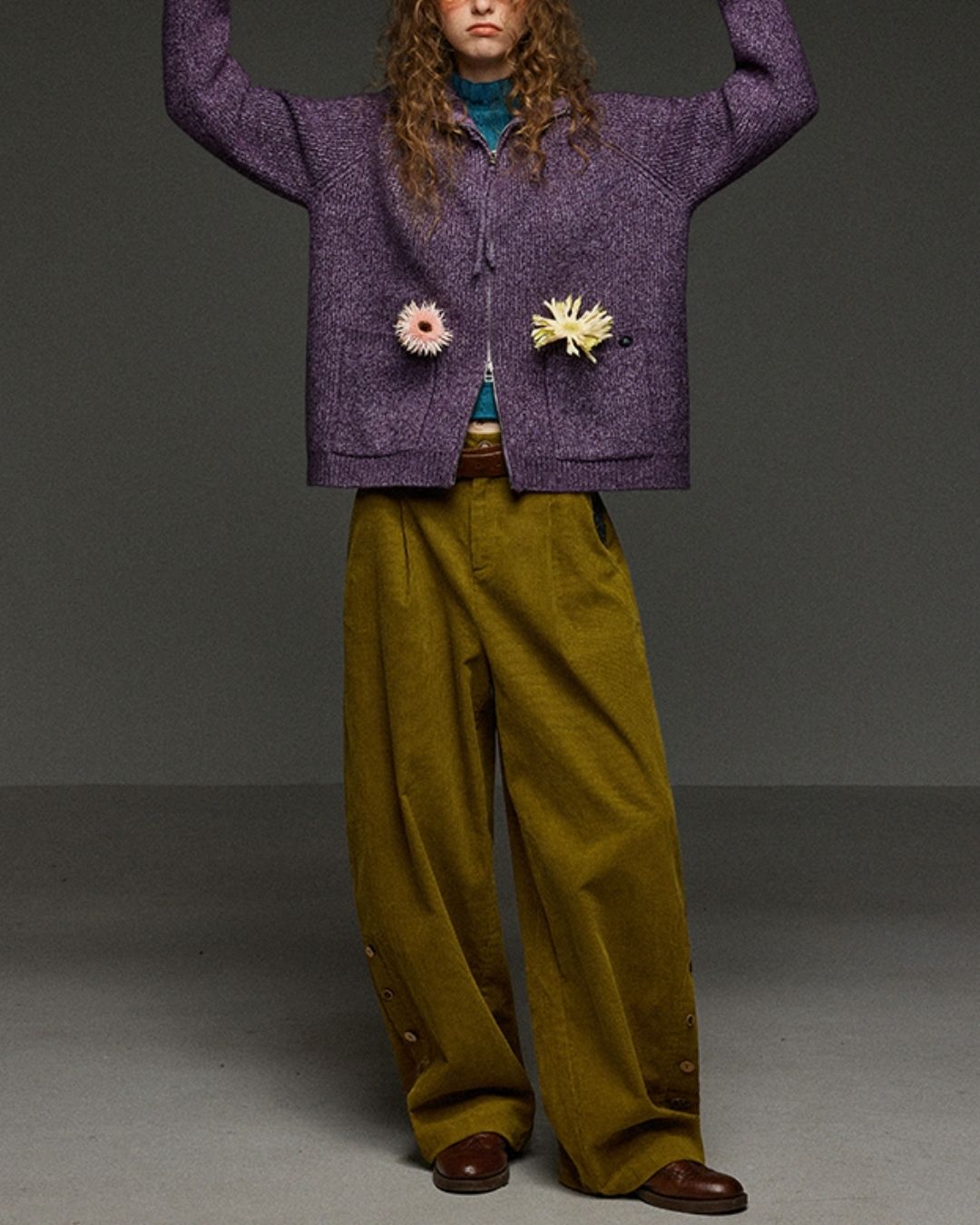 Corduroy Floral  Wide Pants　PT028