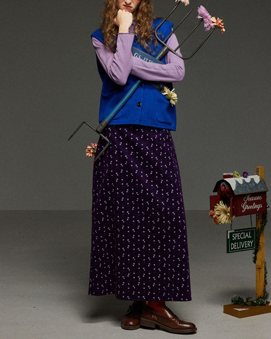 Retro Flower Corduroy Long Skirt　SK013