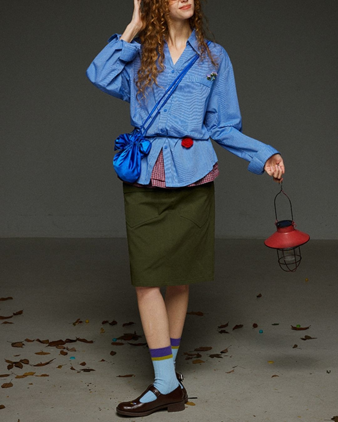 Collared V-neck Loose Shirt　LS029