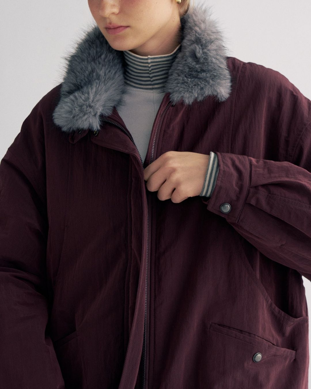 Detachable Fur Collar Quilted Jacket　JK078