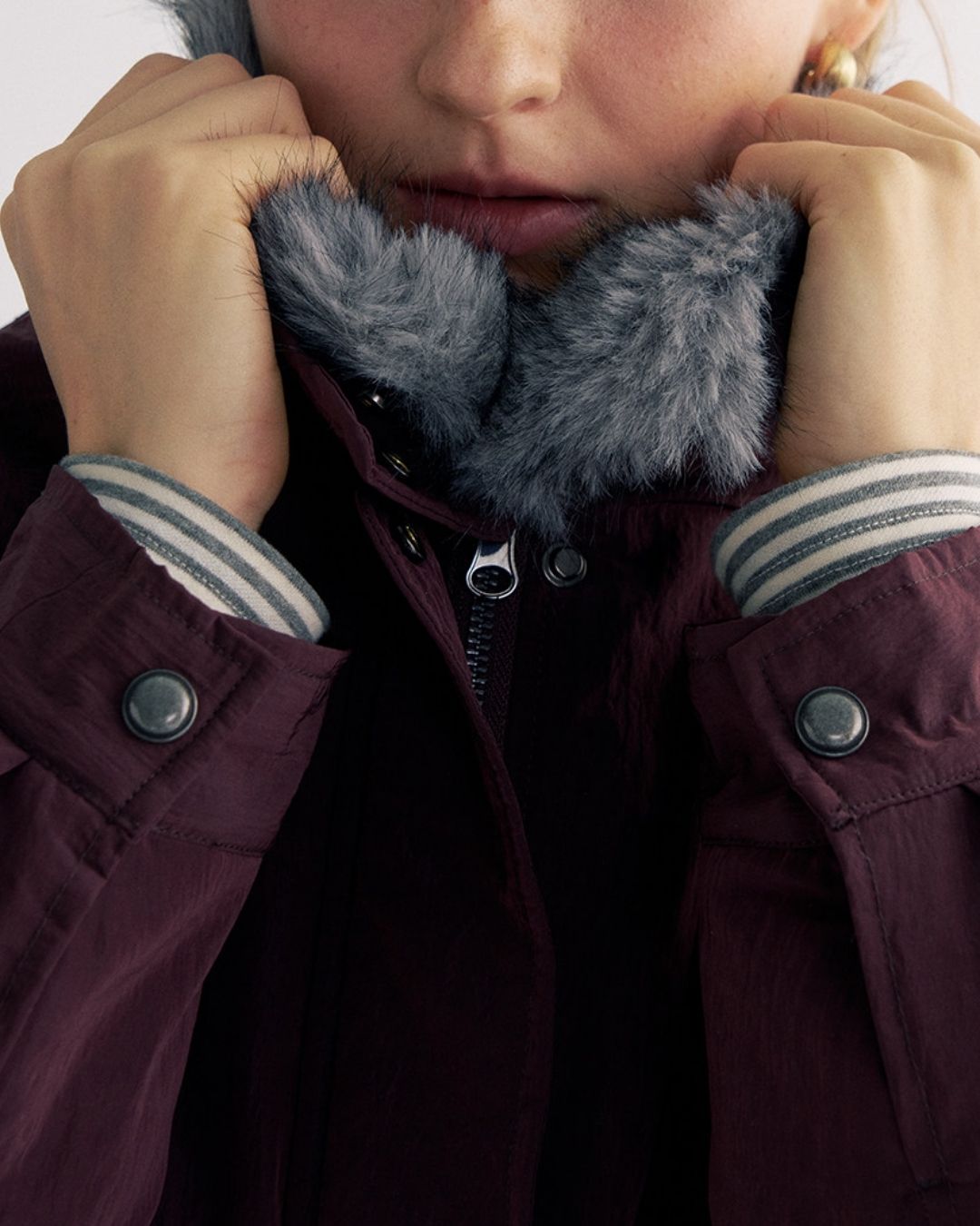 Detachable Fur Collar Quilted Jacket　JK078