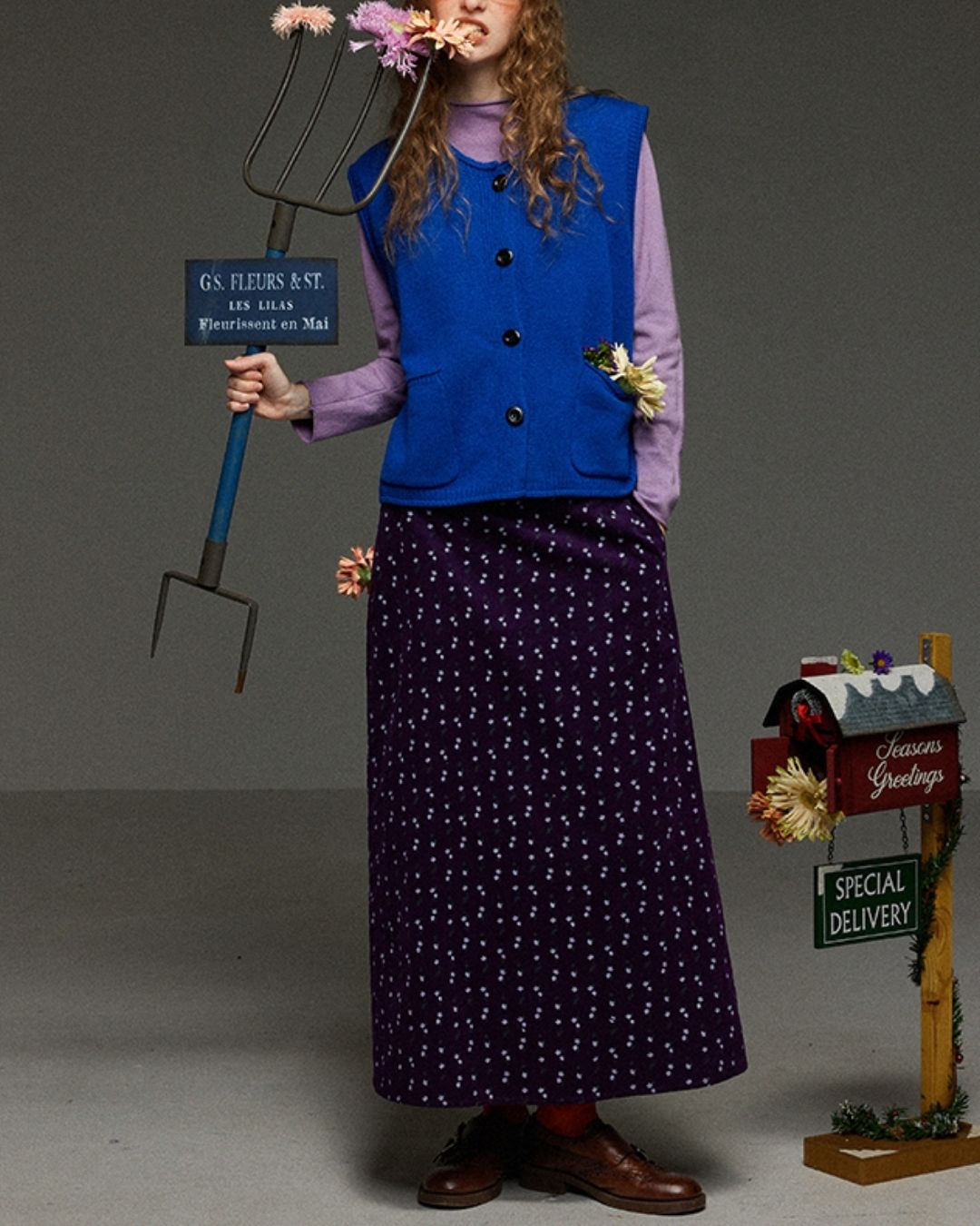 Retro Flower Corduroy Long Skirt　SK013