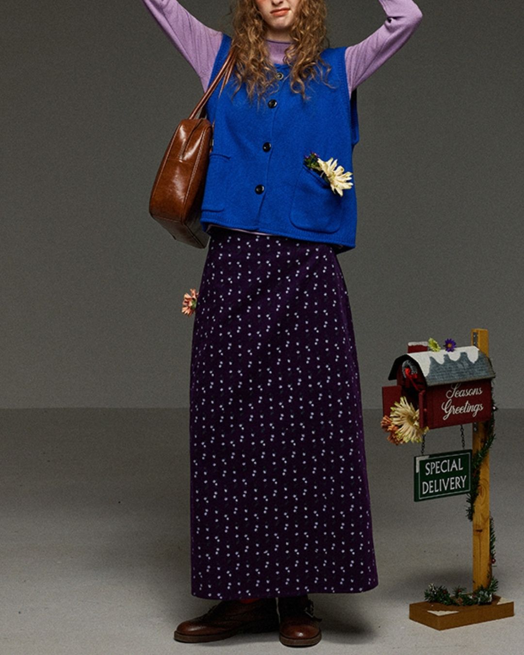 Retro Flower Corduroy Long Skirt　SK013