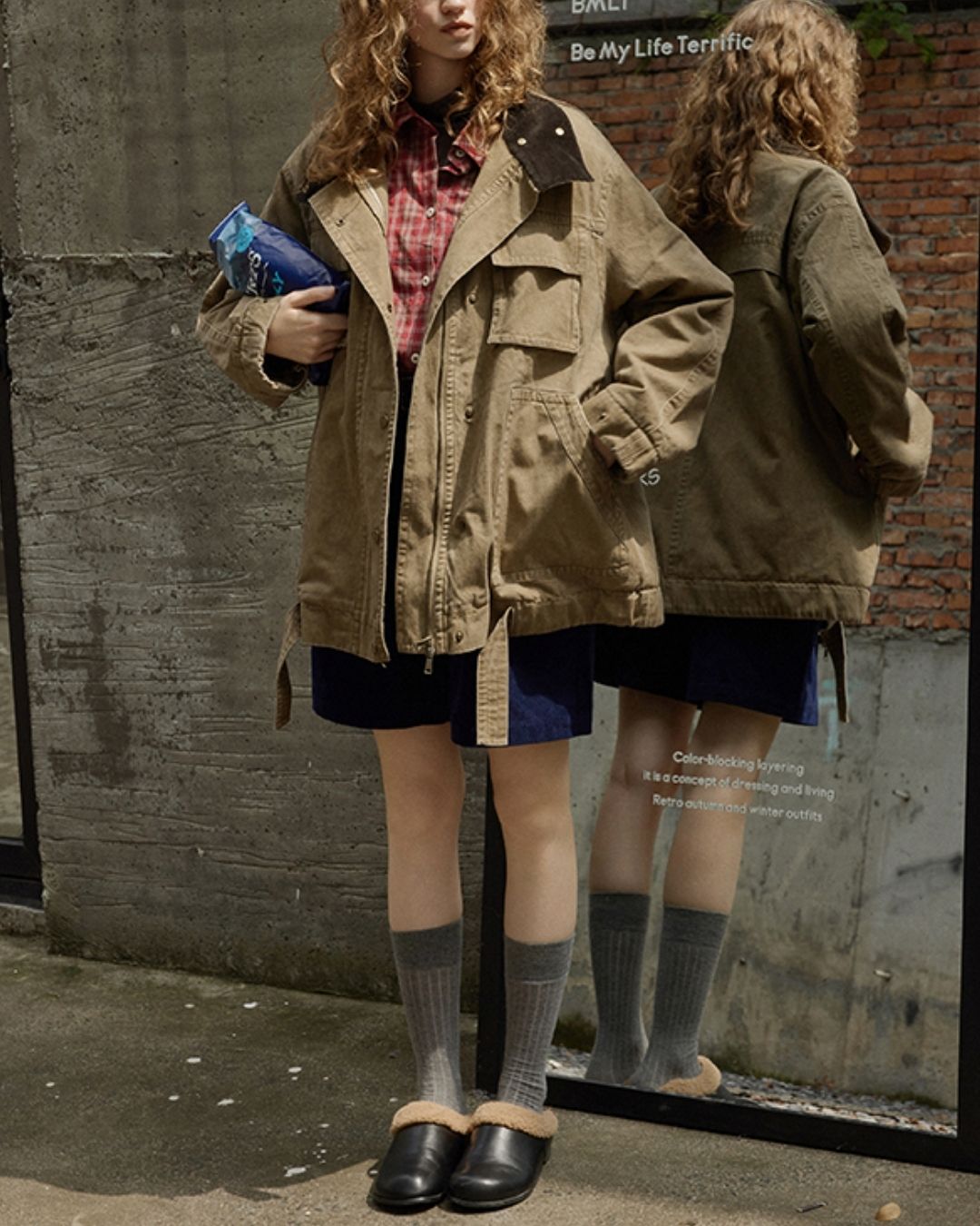 Oversized Checked Cotton Shirt　LS034