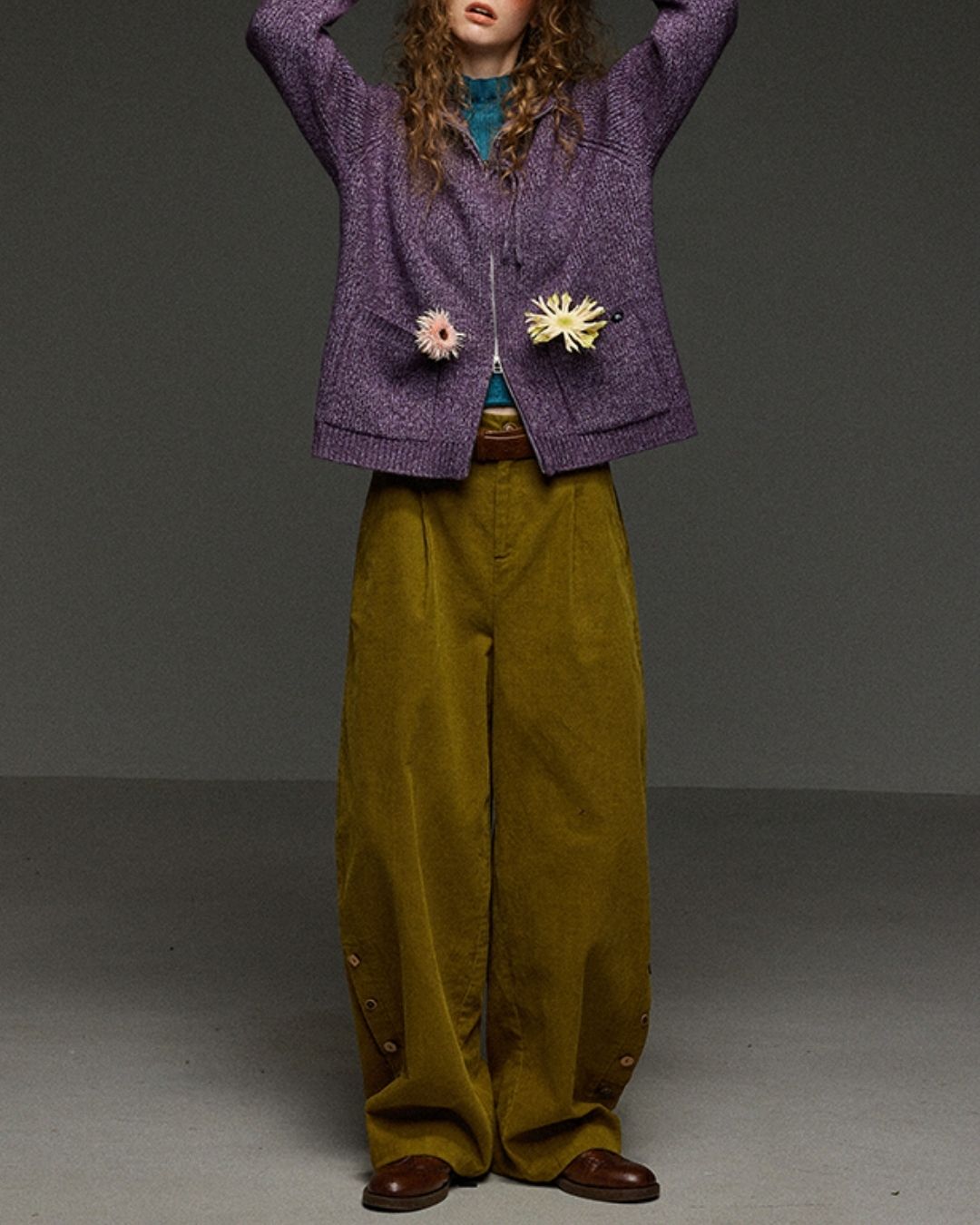 Corduroy Floral  Wide Pants　PT028