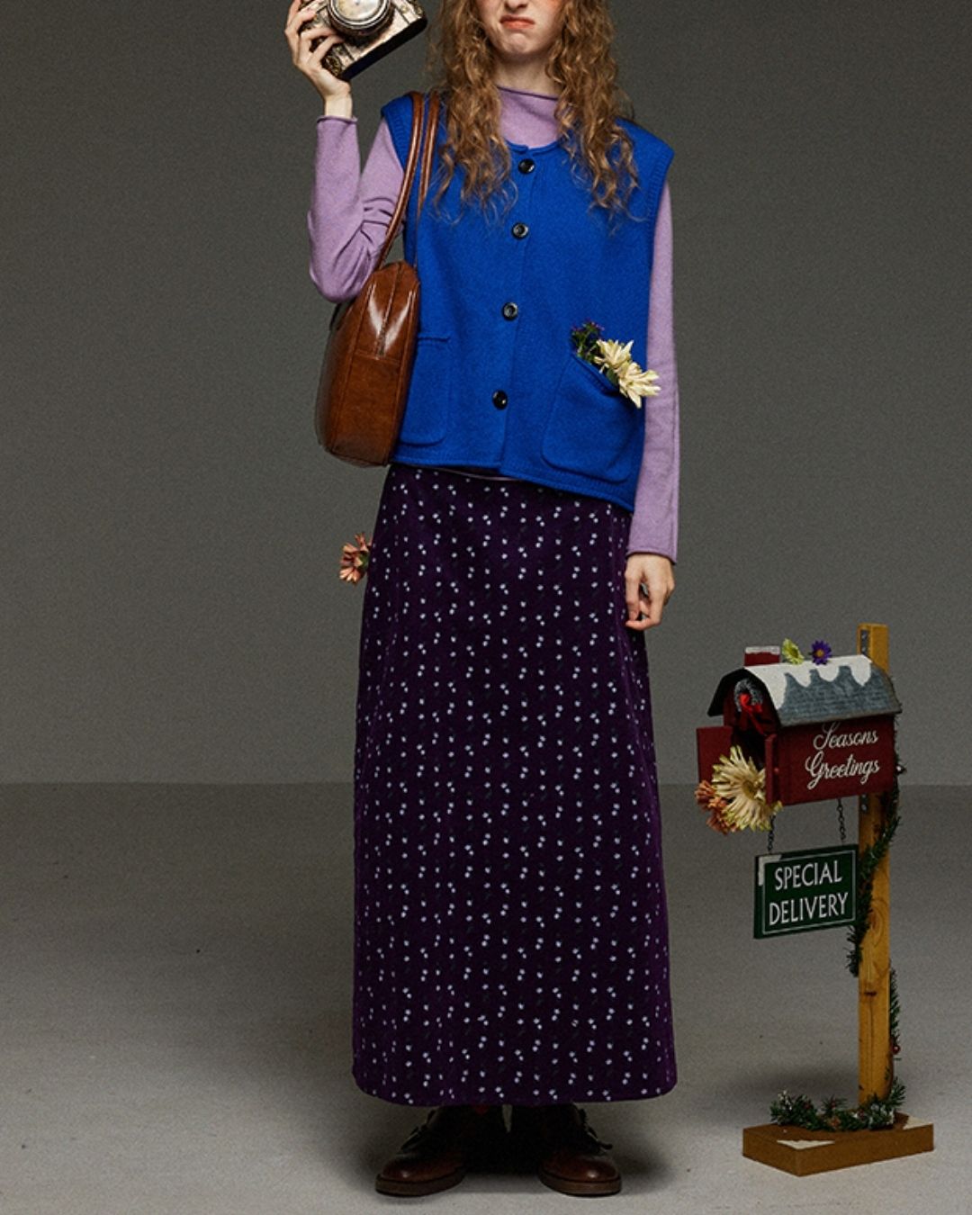 Retro Flower Corduroy Long Skirt　SK013