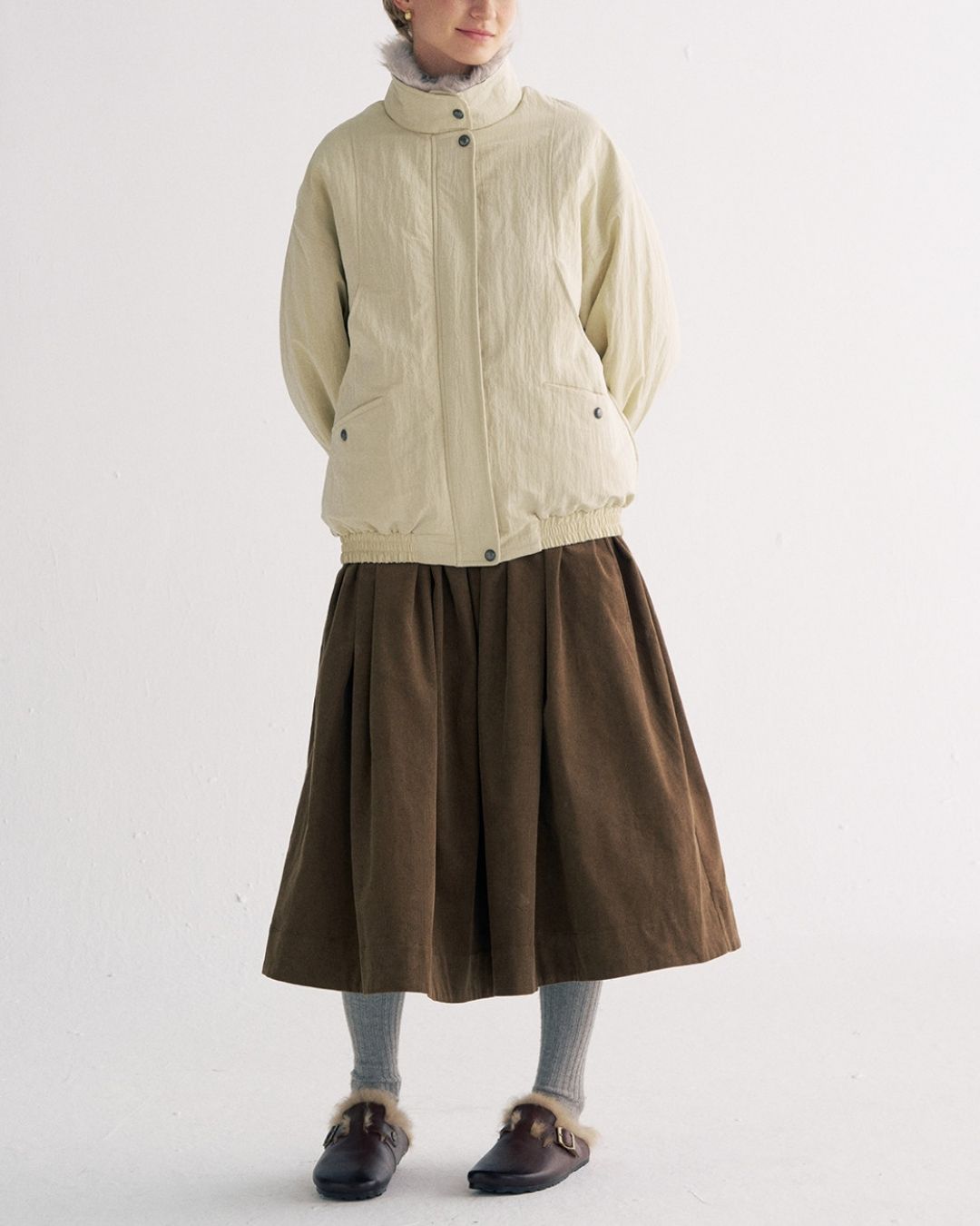 Detachable Fur Collar Quilted Jacket　JK078