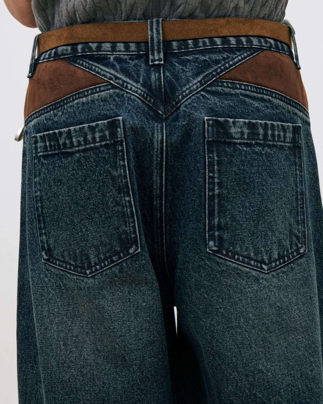 Suede Trim Vintage Denim Pants　DP016