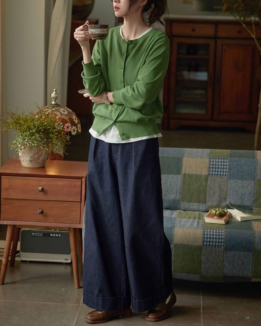 Round Neck Basic Knit Cardigan　KN113