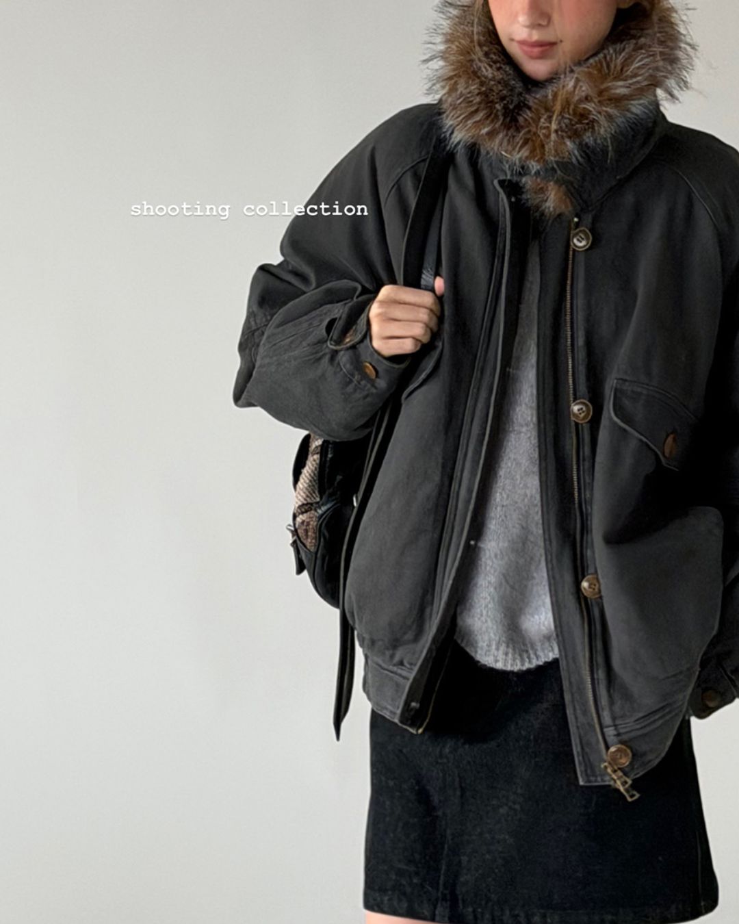 Fur Collar Padded Denim Jacket　JK058