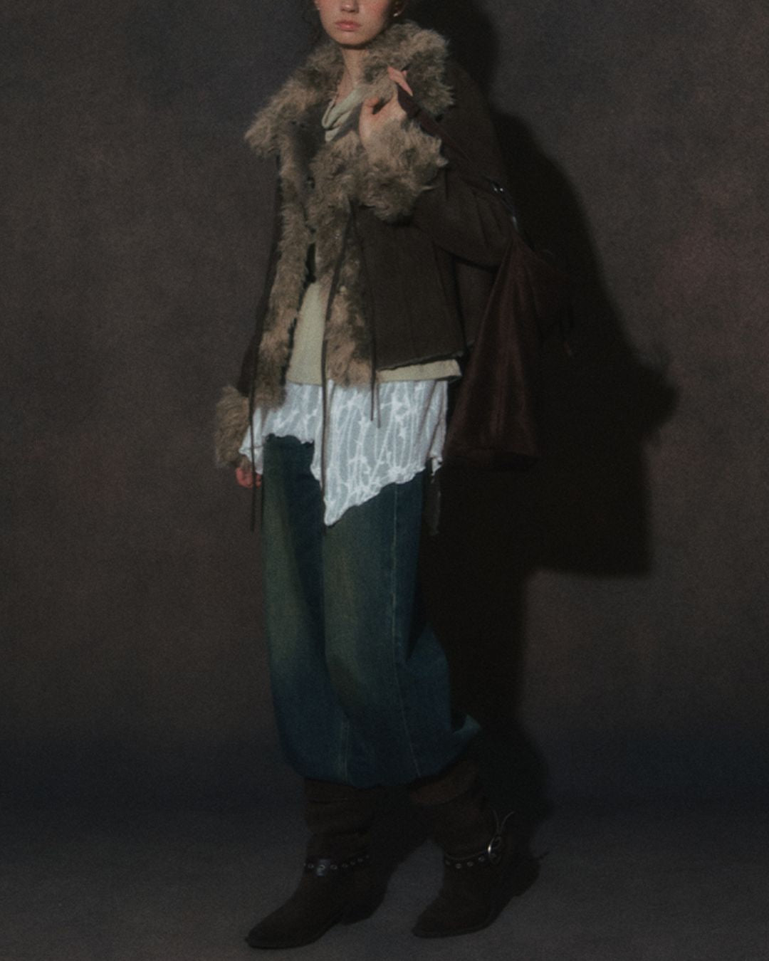 Ribbon-tied Fur Suede Jacket　JK066