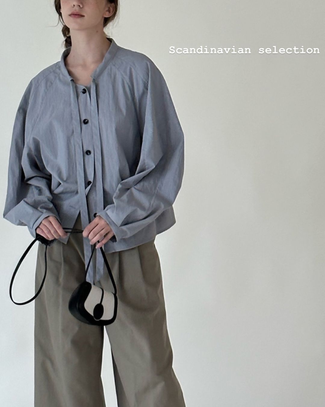 Pleated Raglan Bow Tie Shirt　LS021