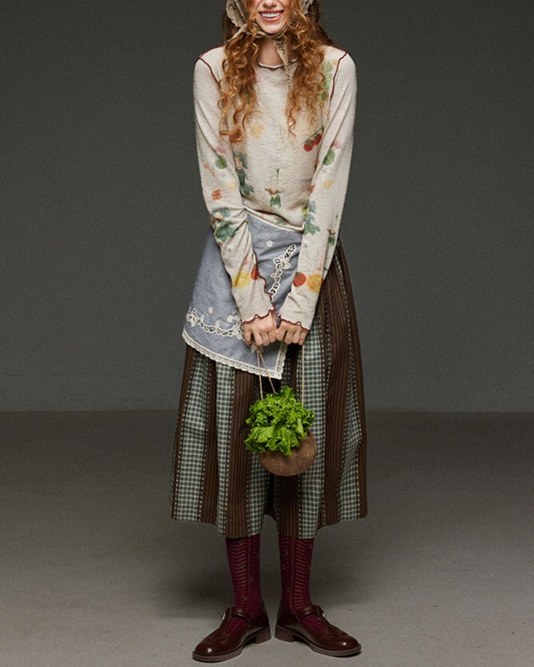 Mellow Frill Stitch Print T-shirt　LT011