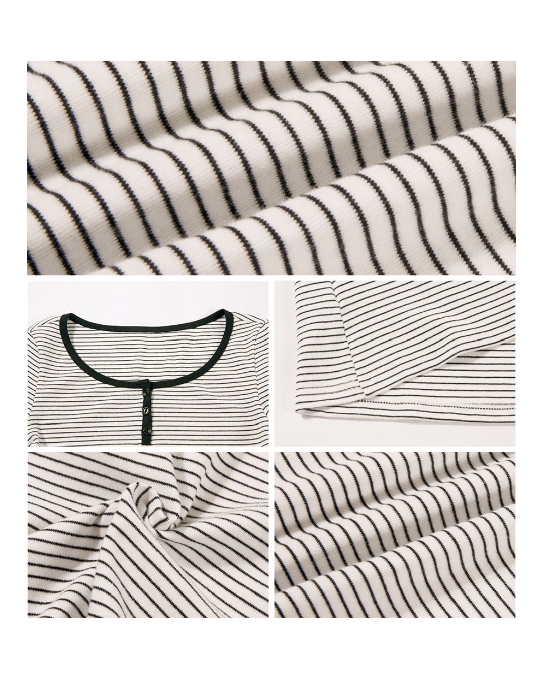 Henley Neck Border T-shirt　LT010