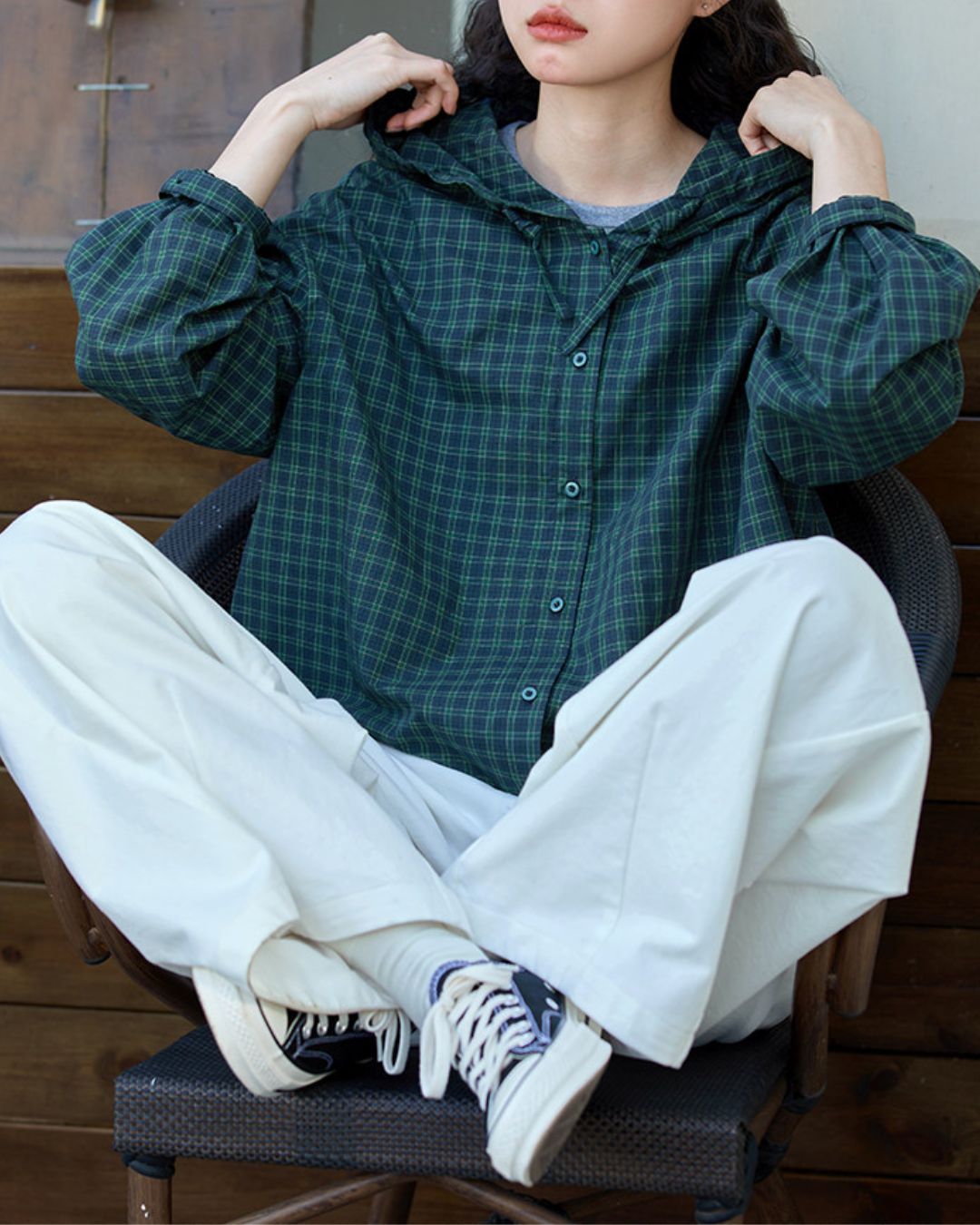 Casual Hooded Checked Shirt　LS053