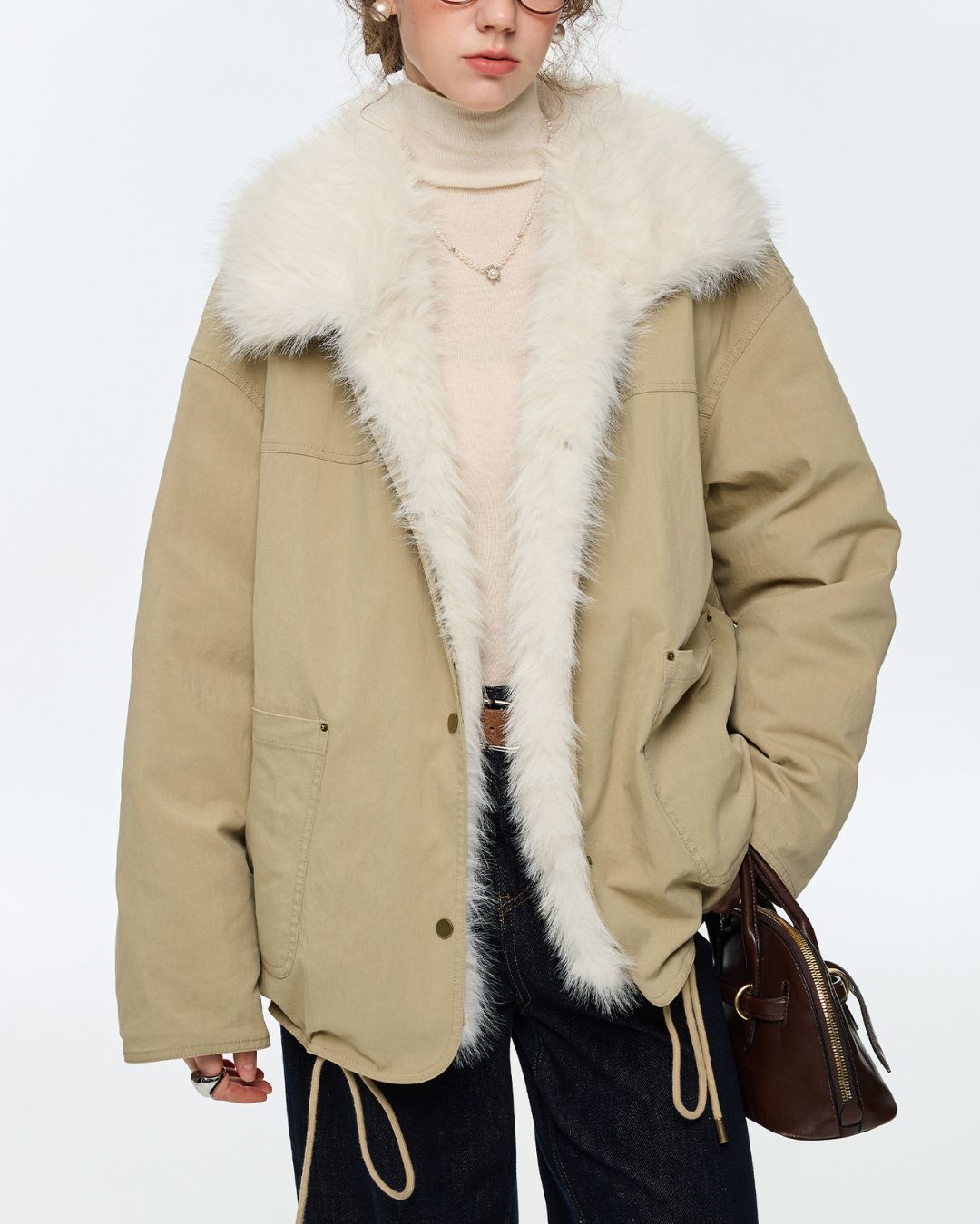 Drawstring Hem Fur Collar Down Jacket　JK061