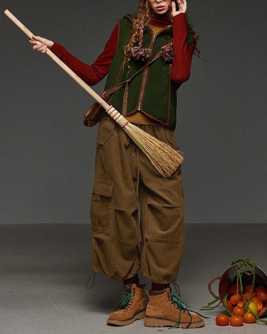 Corduroy Cropped Cargo Pants　PT027