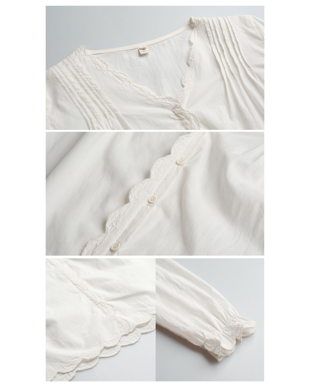 Lace Embroidered Frill V-neck Shirt　LS044