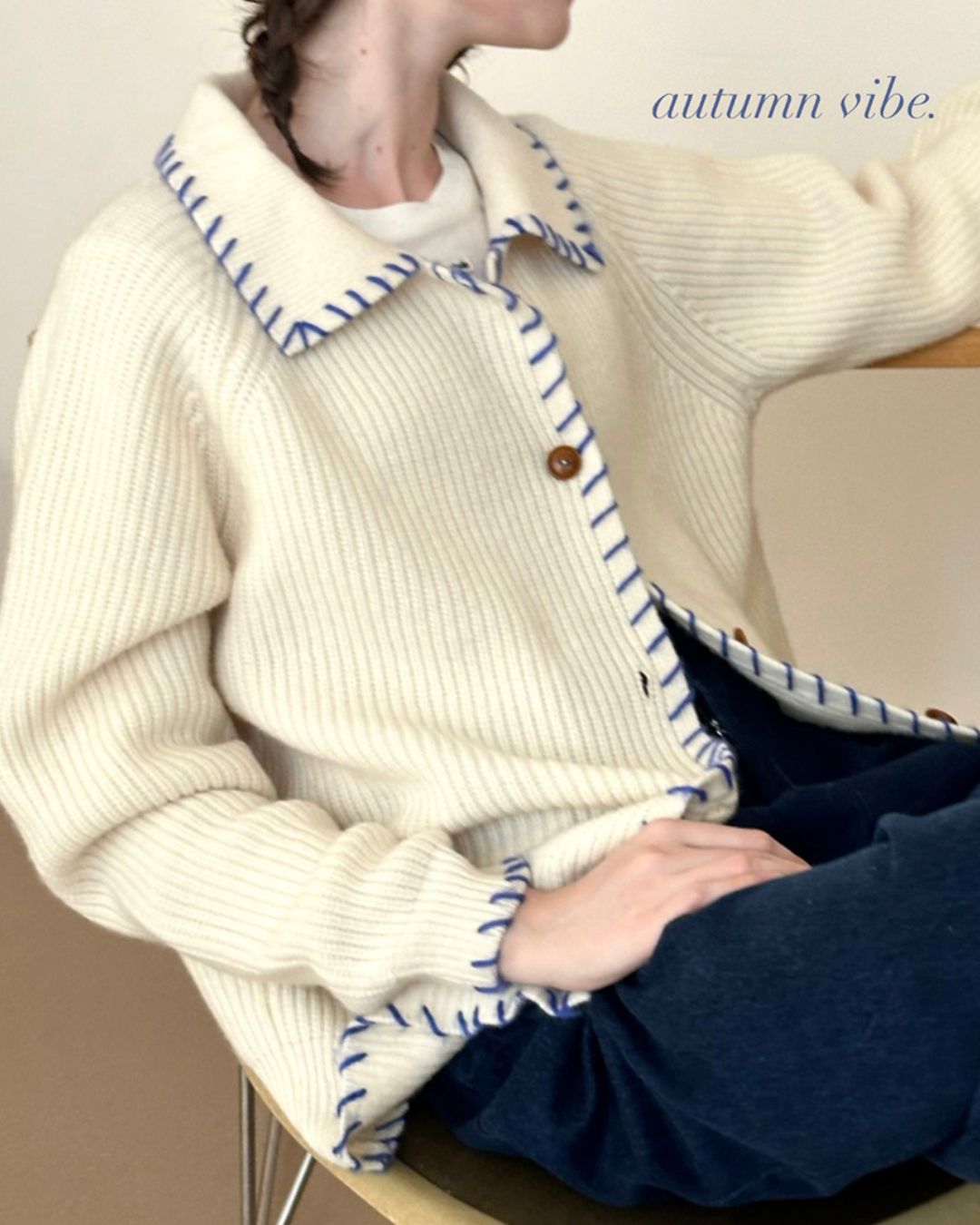 Contrast Stitch Wool Knit Cardigan　KN028