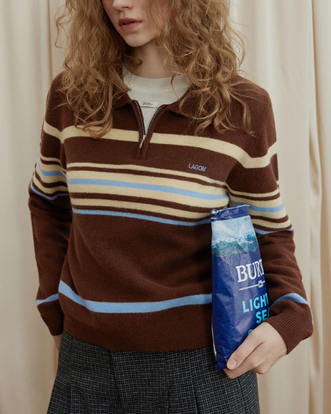 Multi-border Half-zip Polo Collar Knit　KN052