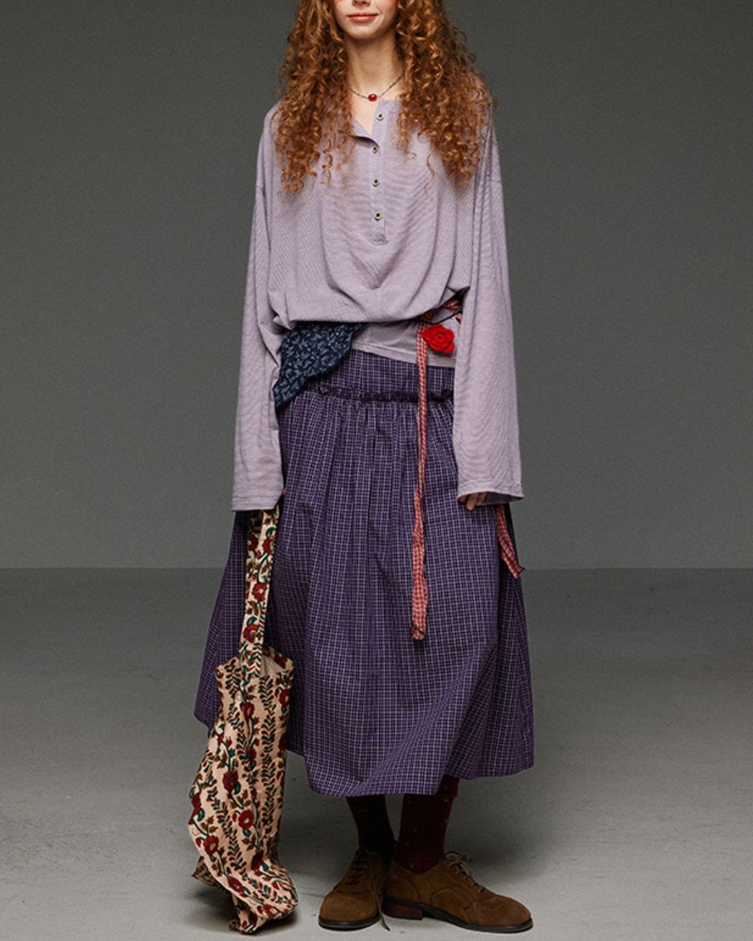 Henley Neck Loose Stripe Knit　KN035