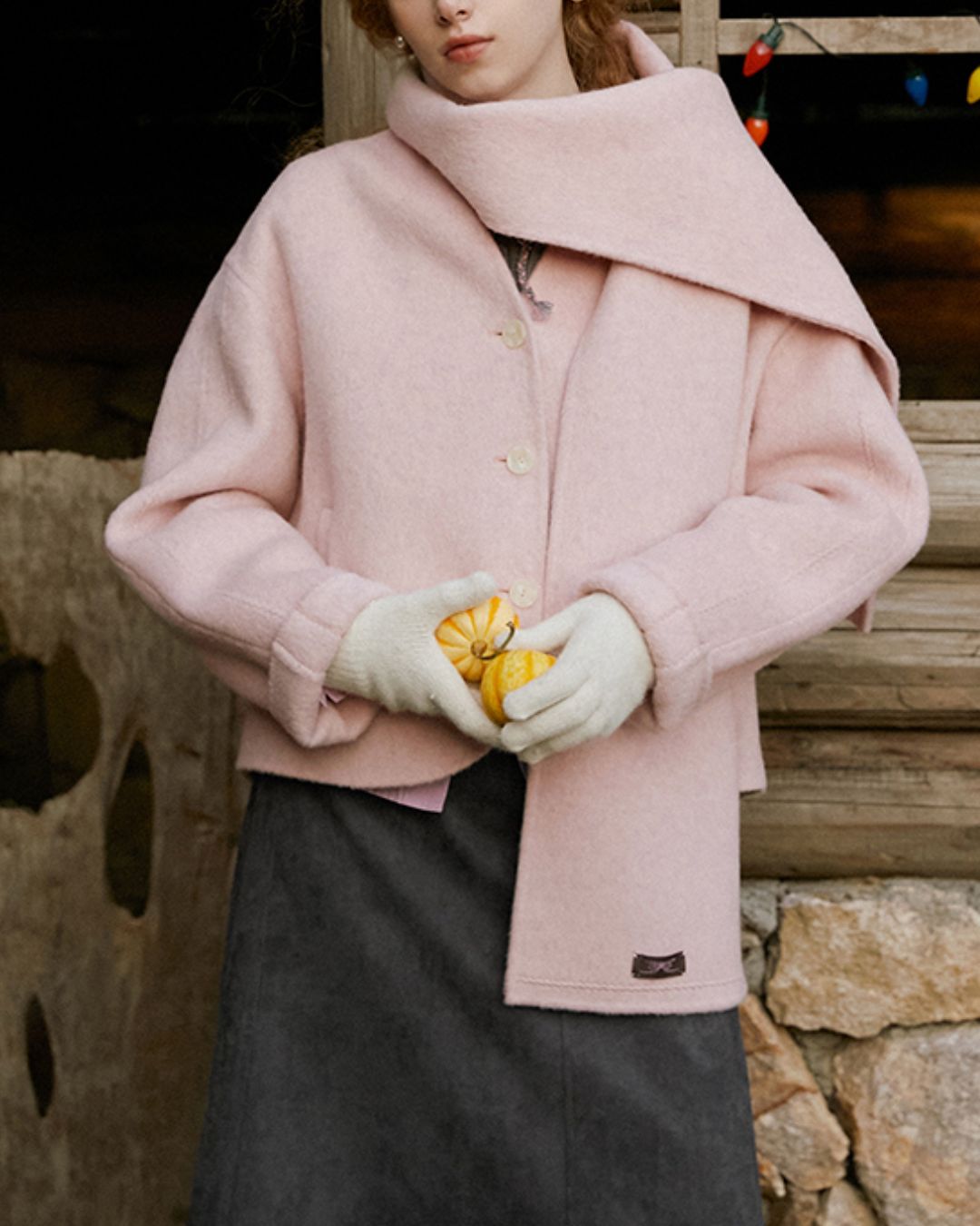 V-neck Round Hem Wool Jacket　JK070