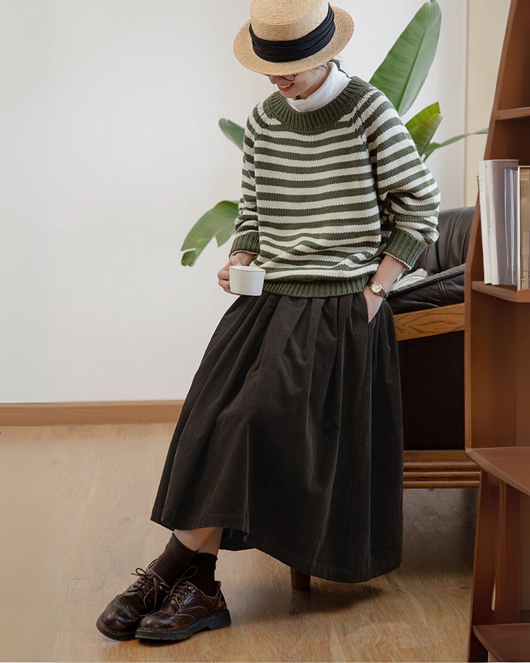 Corduroy Gathered Skirt　SK006