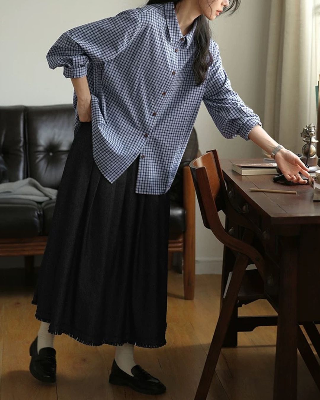 Classic Blue Check Shirt　LS058