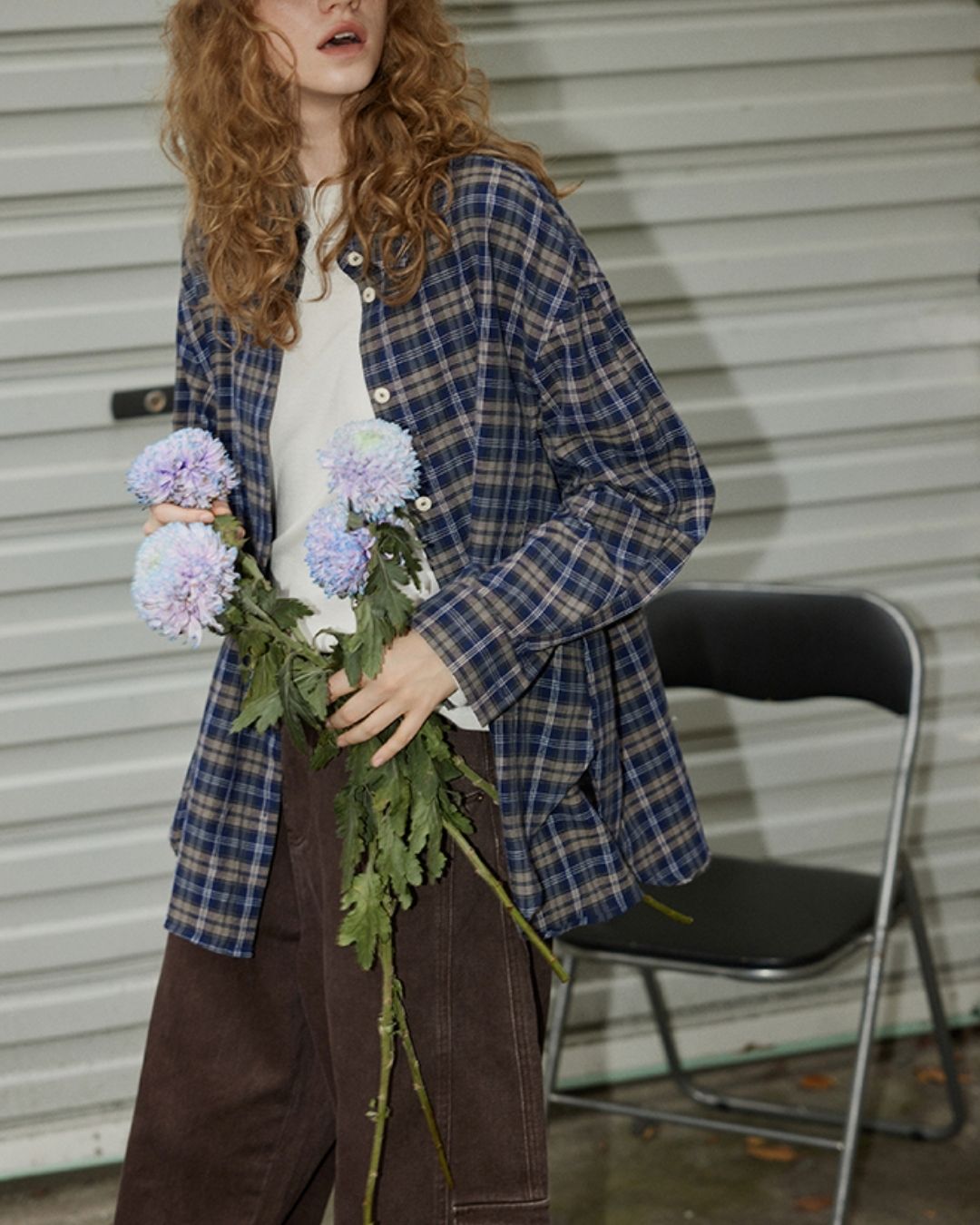 Oversized Checked Cotton Shirt　LS034