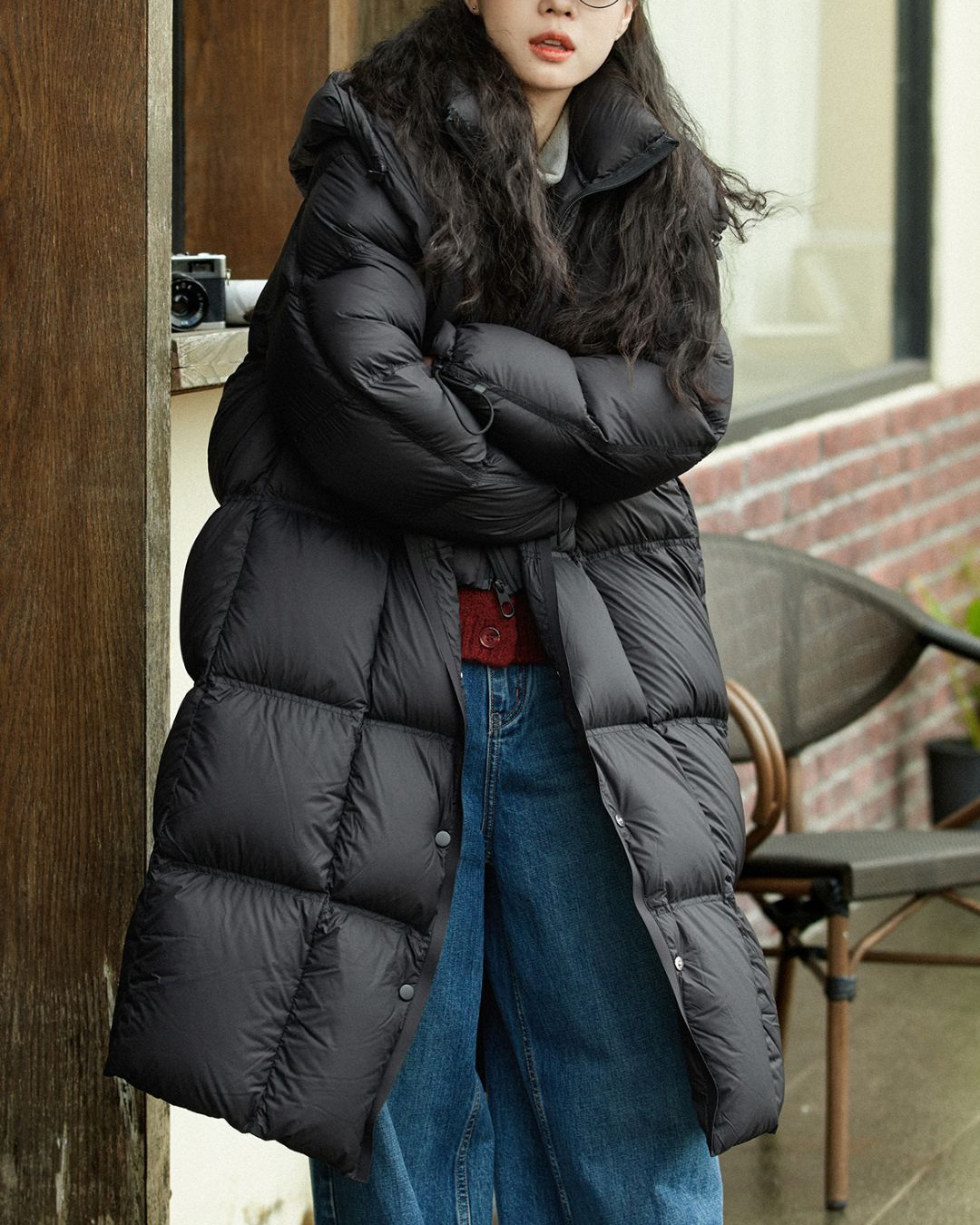 Nylon Hooded Long Down Coat　CT020