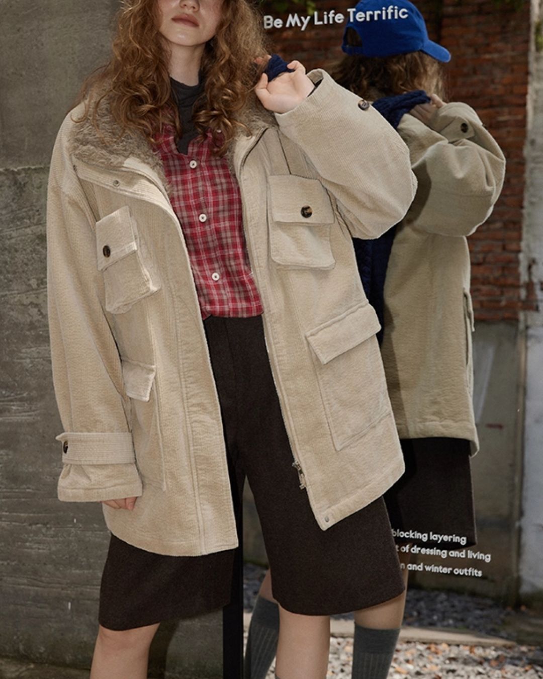 Fur-lined Corduroy Work Jacket　JK045