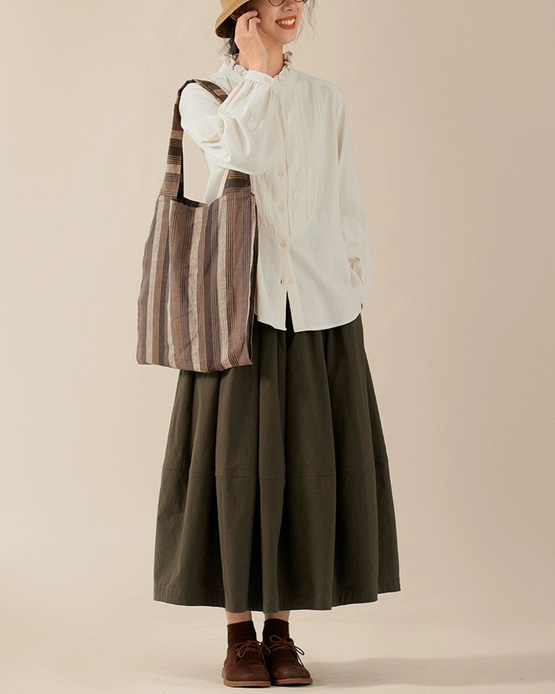 Frill Band Collar Shirt　LS025