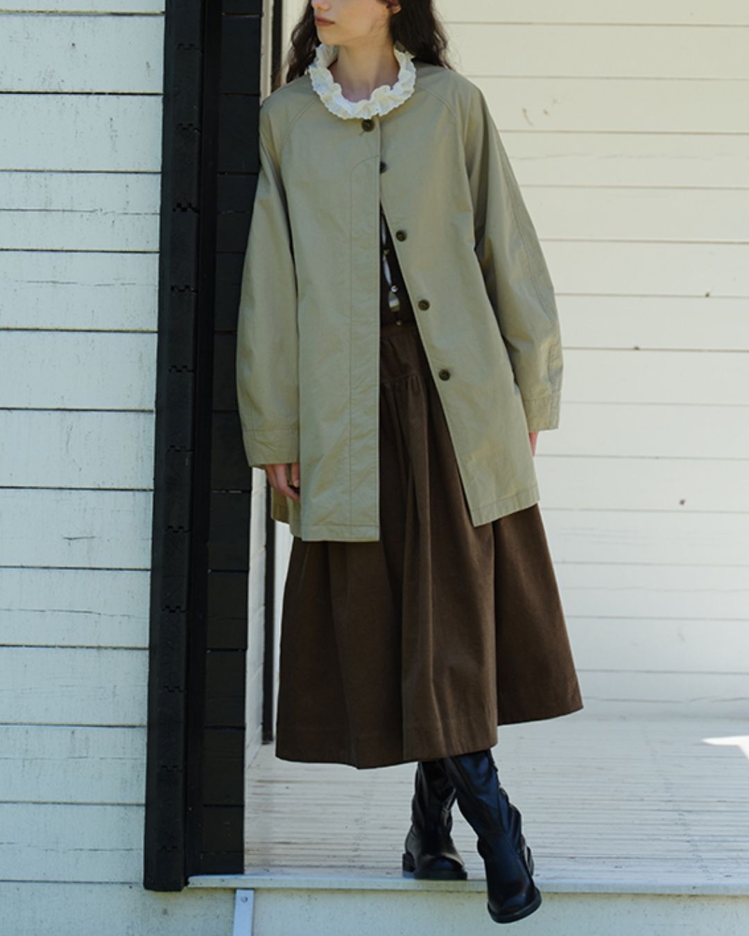 Collarless Mid-length Coat　CT005