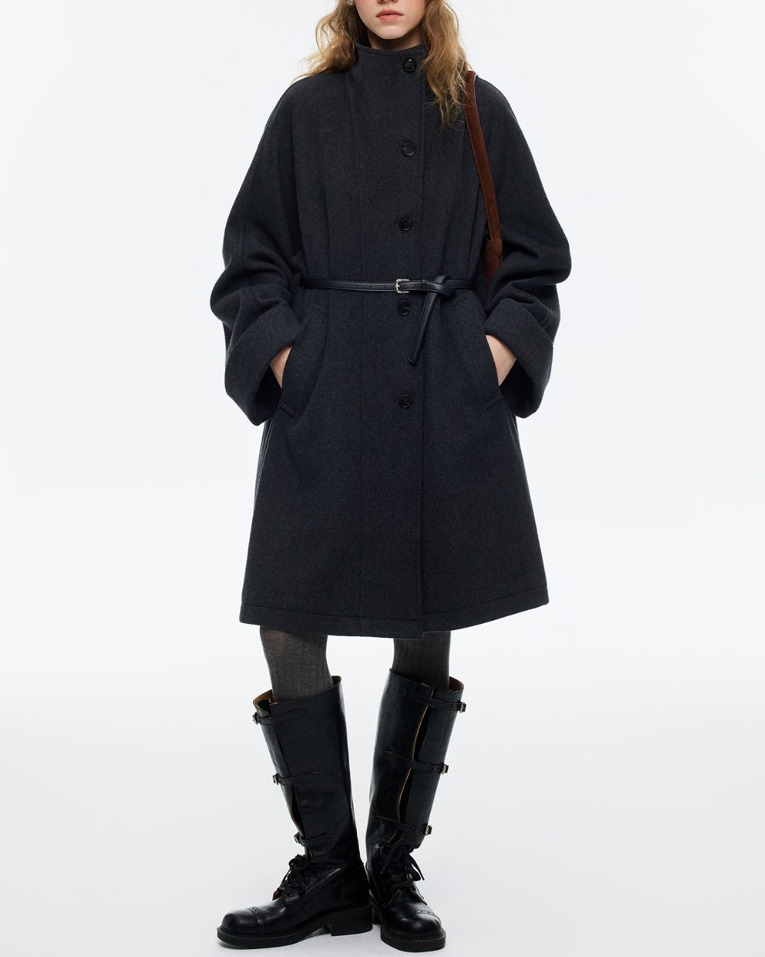 2-way Neck A-line Mid-length Coat　CT028
