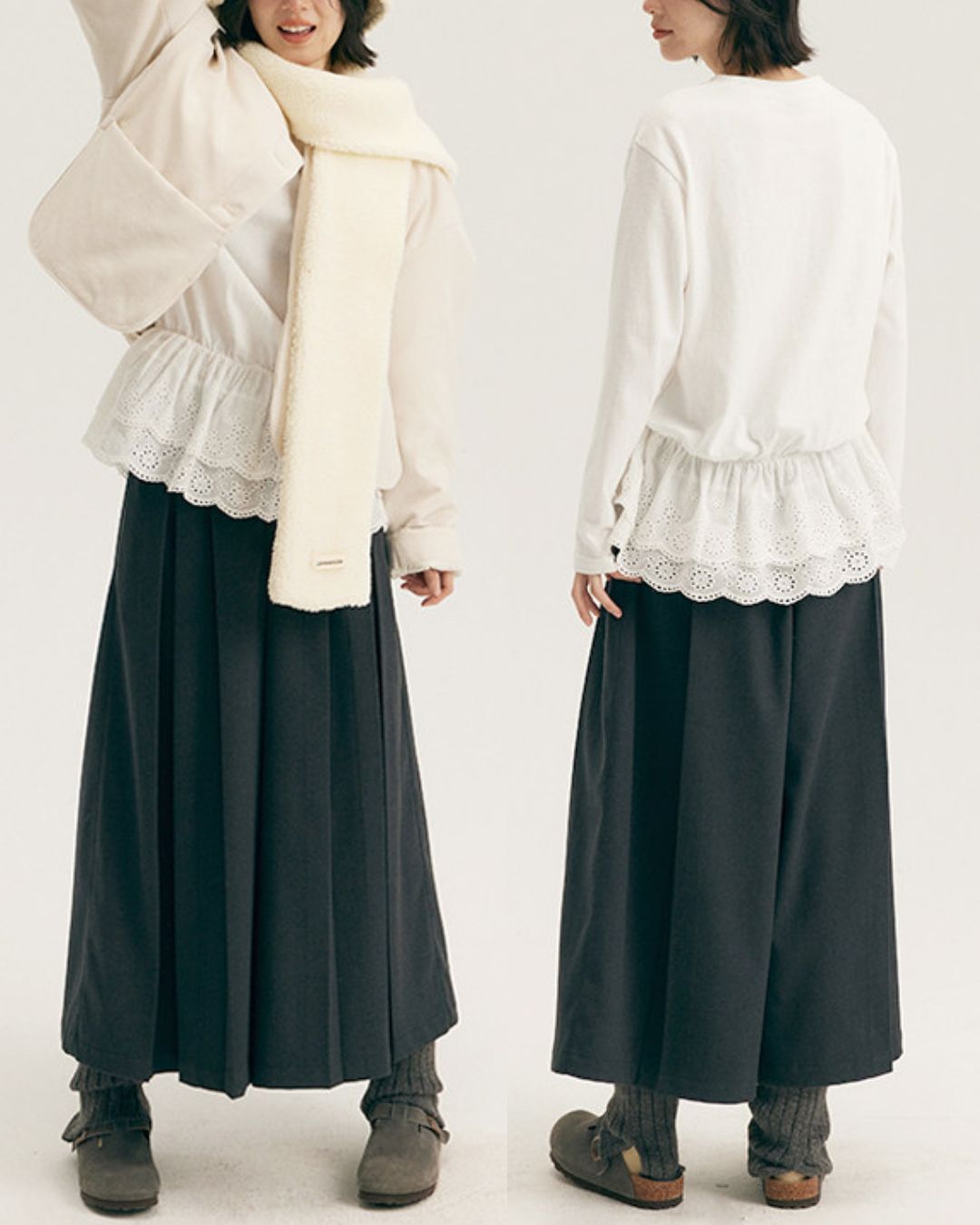 Waist Gathered Lace Frill T-shirt　LT023