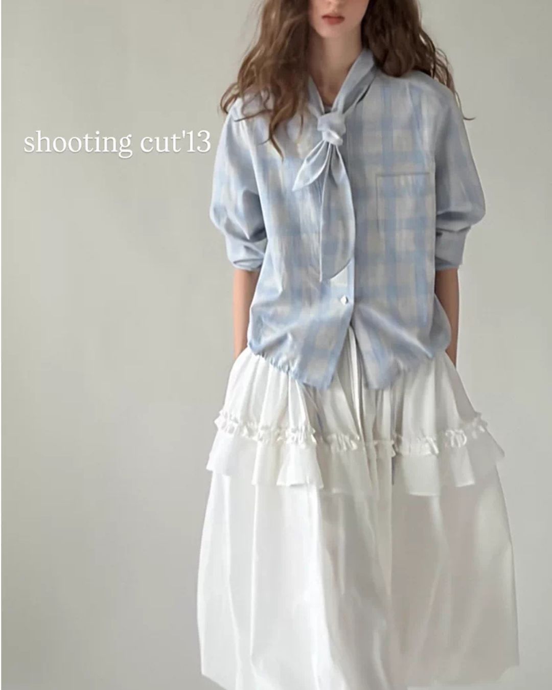 Bow Tie Ribbon Check Shirt　LS068
