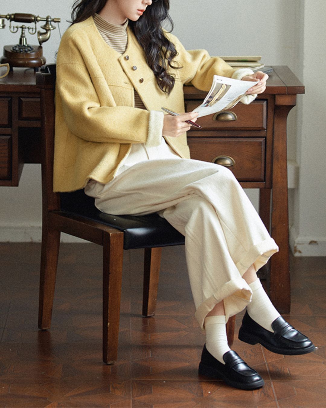 Wool Collarless Short Coat　CT018