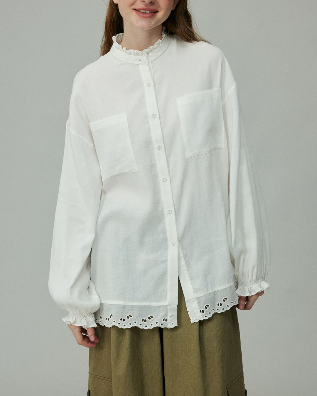 Stand Collar Frill Shirt　LS001