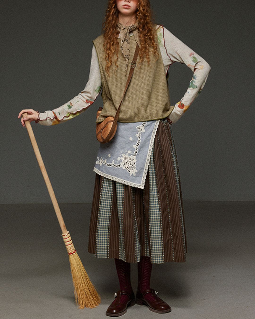 Check And Striped Contrast Color Skirt　SK007