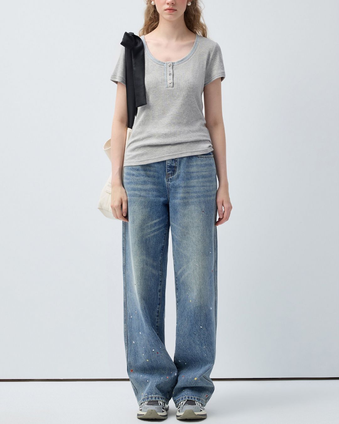 Rainbow Rhinestone Wash Denim Pants　DP014